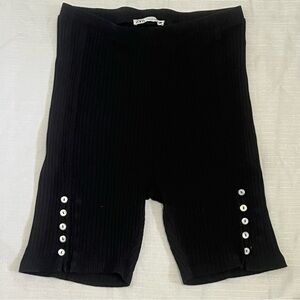 Zara Black High Rise Ribbed Bike Shorts With Buttons Athletic Goth Grunge Size L